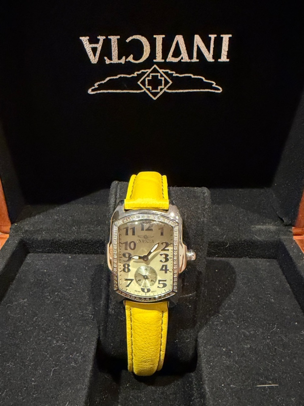 Invicta Yellow Leather Strap Silver-Tone Dial Watch